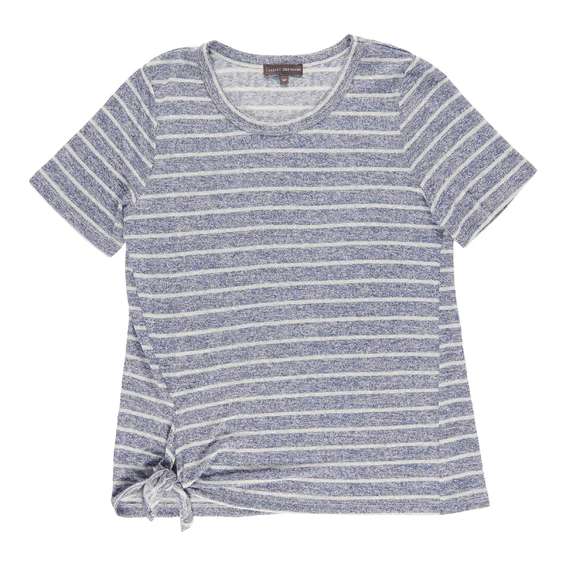 Classic Editions Women's Tie-Front Crew Neck T-Shirt Embroidered Appliqued Beaded