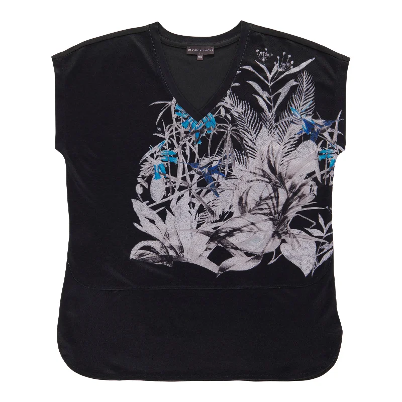 Classic Editions Women's V-Neck T-Shirt Mesh Fabric Canvas Fabric Denim Fabric