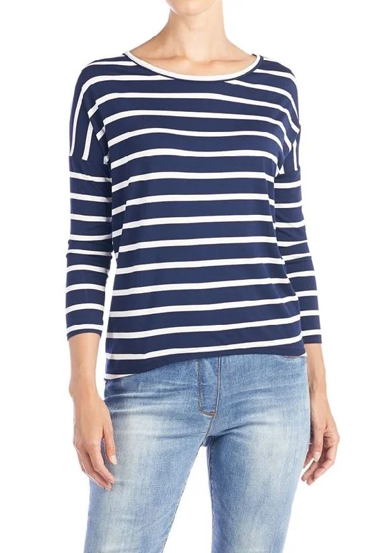COCO & CARMEN BLAIRE 3/4 SLEEVE STRIPED TEE - NAVY/ WHITE Mesh Fabric Canvas Fabric Denim Fabric COCO & CARMEN BLAIRE 3/4 SLEEVE STRIPED TEE - NAVY/ WHITE Mesh Fabric Canvas Fabric Denim Fabric