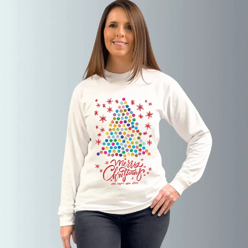 Colorful Christmas Tree Graphic Tee Handmade Hand-knitted Hand-woven