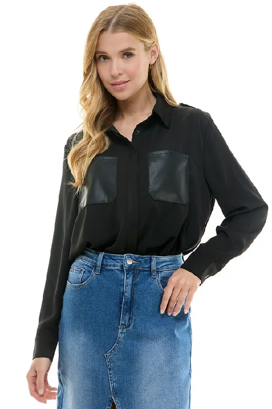 Contrast Pocket Button Up Shirt Lace Blend Ribbed Blend Corduroy Blend