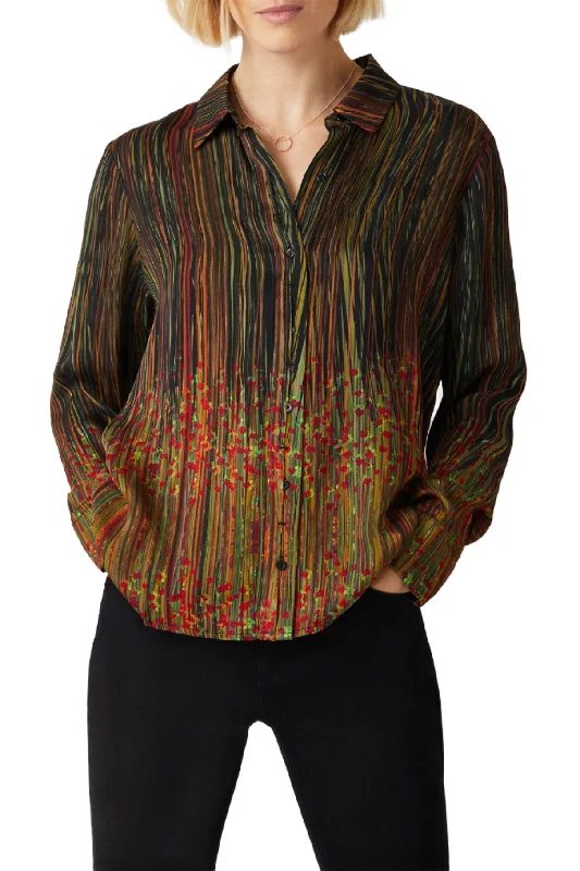 Ecru Designs Collared V-Neck Long Sleeve Multi Print Viscose Shirt Zippered Front Buttoned Front Snap Front Ecru Designs Collared V-Neck Long Sleeve Multi Print Viscose Shirt Zippered Front Buttoned Front Snap Front