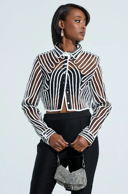 EVA LONG SLEEVE BUTTON DOWN STRIPED SHIRT Denim Fabric Leather Fabric Suede Fabric