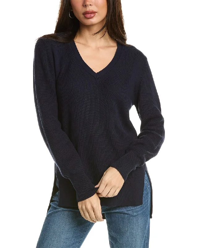 Forte Cashmere Rib High-Low V-Neck Shirt Fitted T-Shirt Seamless Stretchy