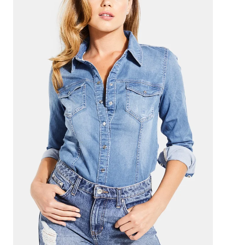 Guess Long Sleeve Denim Shirt Polka Dot Checkered Tartan