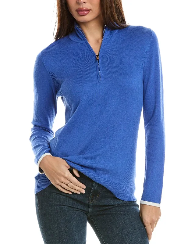 Hannah Rose Tee Time Cashmere-Blend 1/4-Zip Pullover Mesh Canvas Denim