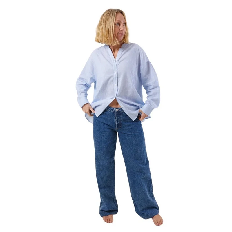 Heidi Cotton Shirt in Blue Stripe Machine Wash Dry Clean Hand Wash
