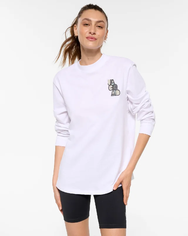 HYDE OVERSIZED LONG SLEEVE TEE WHITE Ribbed Striped Patterned