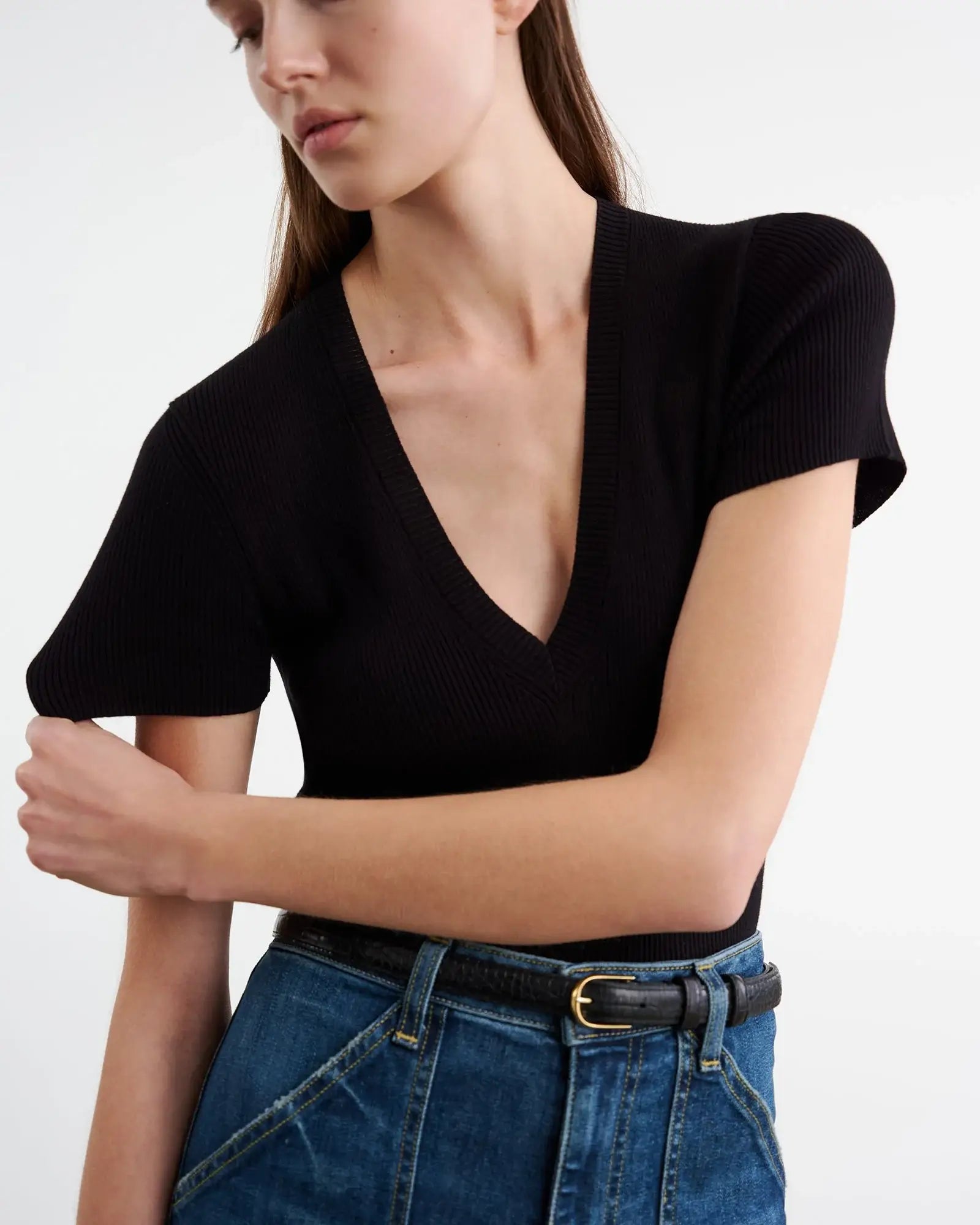 Nili Lotan - Italia Knit tee in black Spandex Blend Rayon Blend Denim Blend