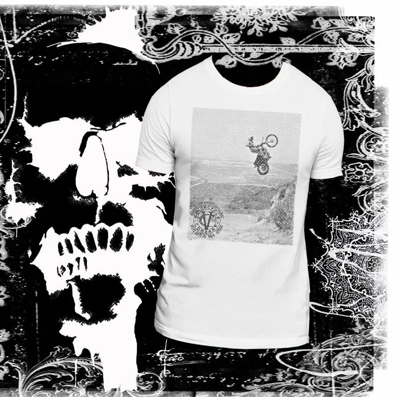 Jump Higher Short-Sleeve Motorcycle Dirt Bike White T-Shirt Sequined Glittery Shiny