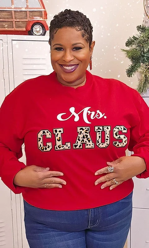Leopard Ideal Chenille Mrs. Claus Long Sleeve Tee Silk Blend Satin Velvet