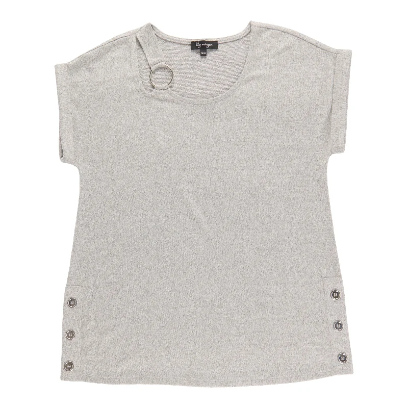 lily morgan Women's Tee with Ring Detail Cotton Fabric Linen Fabric Terry Fabric
