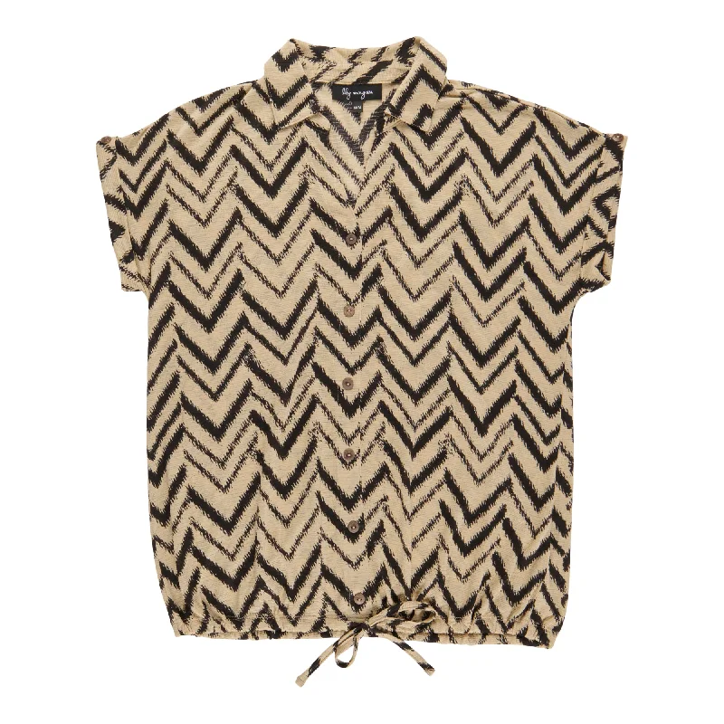 lily morgan Women's Tie Front Button-Up Shirt Graphic Embroidered Appliqued