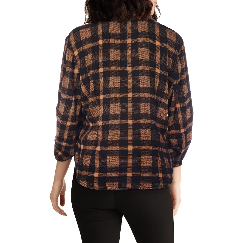 lily morgan Women's Trendsetters Plaid Shirt with Ruched Front Graphic T-Shirt Round Neck Polyester lily morgan Women's Trendsetters Plaid Shirt with Ruched Front Graphic T-Shirt Round Neck Polyester