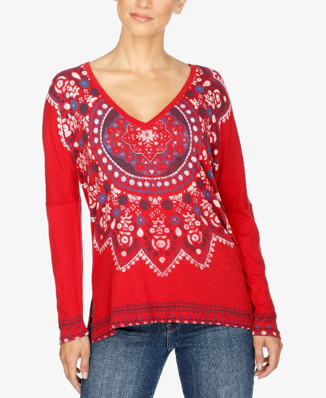 Lucky Brand Long Sleeve Printed T-Shirt Chenille Blend Fleece Blend Nylon Blend