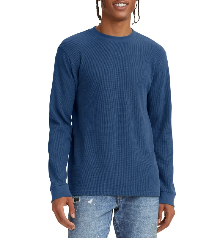 Men's Waffle Knit Thermal Long Sleeve T-Shirt Boxy Fit Fitted Loose