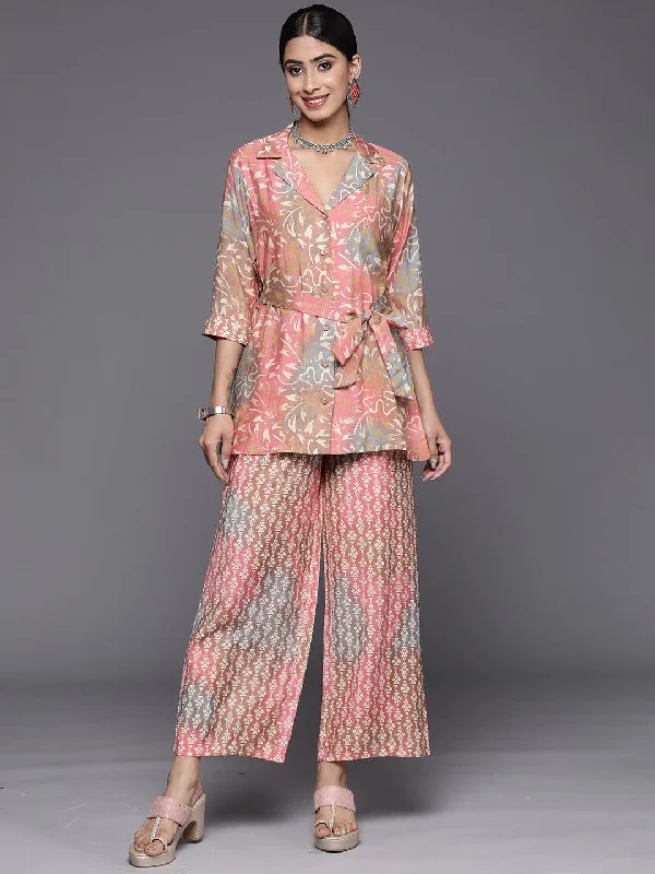Multicoloured Printed Silk Blend Shirt With Palazzos V-Neck T-Shirt Long Sleeve Cotton Multicoloured Printed Silk Blend Shirt With Palazzos V-Neck T-Shirt Long Sleeve Cotton