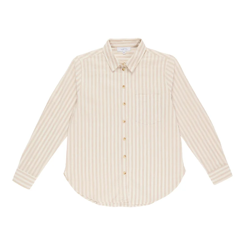 mySTYLE Women's Collared Striped Long Sleeve Linen Shirt Ribbed T-Shirt High Neck Heavyweight mySTYLE Women's Collared Striped Long Sleeve Linen Shirt Ribbed T-Shirt High Neck Heavyweight