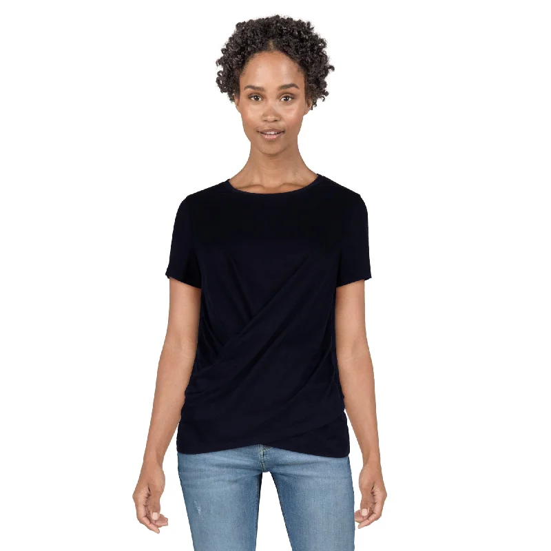 mySTYLE Women's Crew Neck Criss-Cross Tee Chenille Blend Fleece Blend Nylon Blend