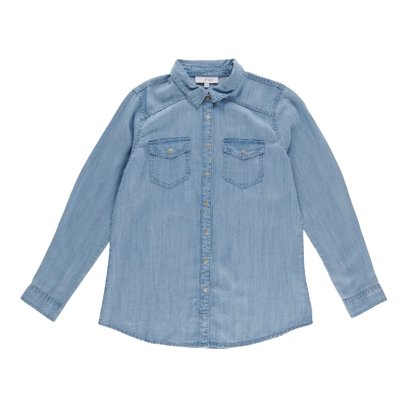 mySTYLE Women's Denim Snap Shirt Modern Contemporary Chic