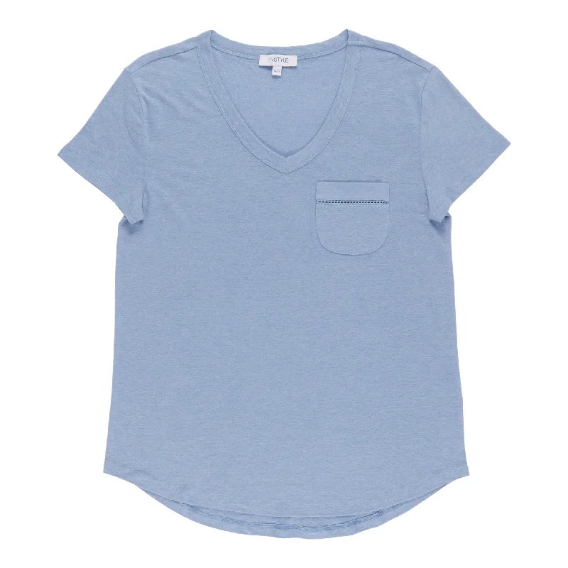 mySTYLE Women's Festival Solid Pocket Linen T-Shirt Cashmere Blend Cotton Blend Poly Blend mySTYLE Women's Festival Solid Pocket Linen T-Shirt Cashmere Blend Cotton Blend Poly Blend