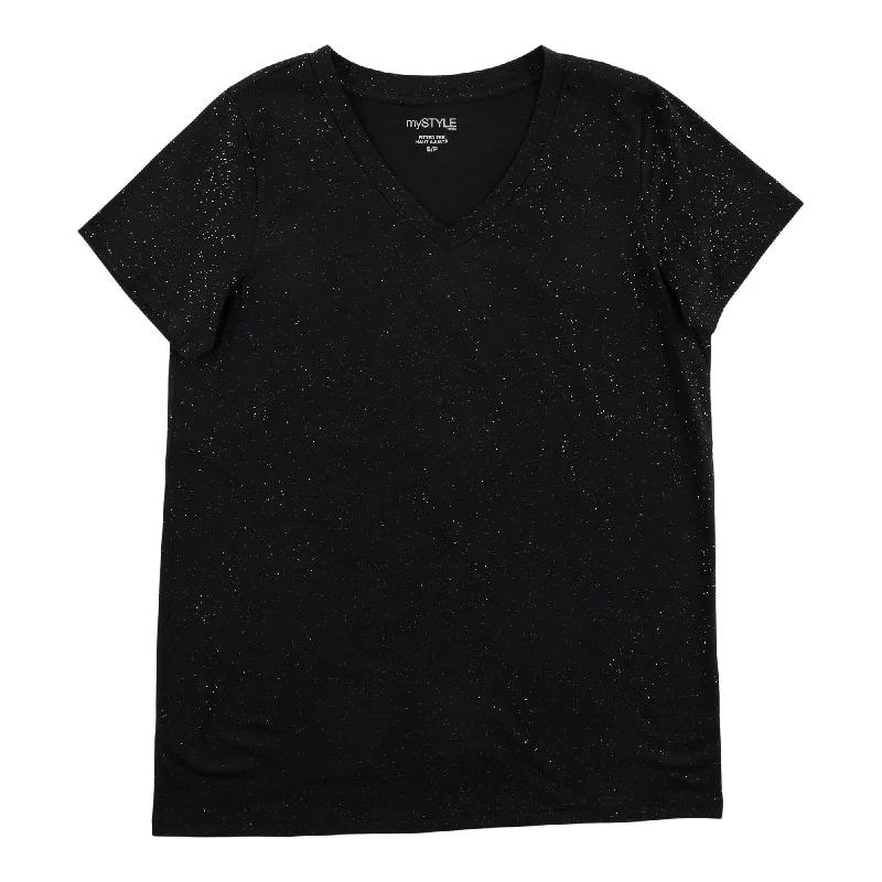 mySTYLE Women's Foil V-Neck Tee Chenille Blend Fleece Blend Nylon Blend