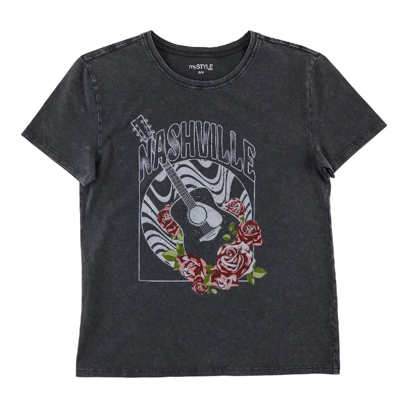 mySTYLE Women's Graphic Boyfriend Tee Zippered Buttoned Snapped