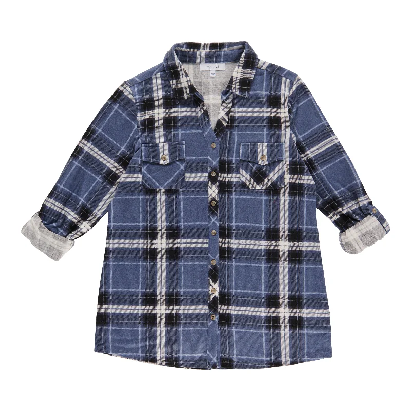 mySTYLE Women's Plaid Button-Up Shirt Collared T-Shirt Boat Neck A-Line