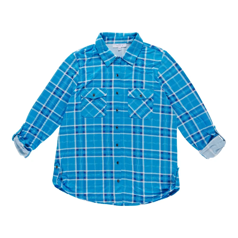 mySTYLE Women's Plaid Shirt with Side Tab Zippered Front Buttoned Front Snap Front