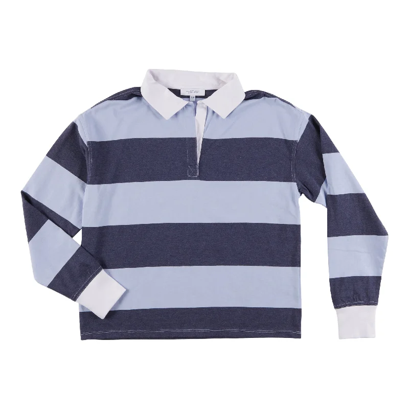 mySTYLE Women's Rugby Stripe Polo T-Shirt Fashionable Trendy Casual