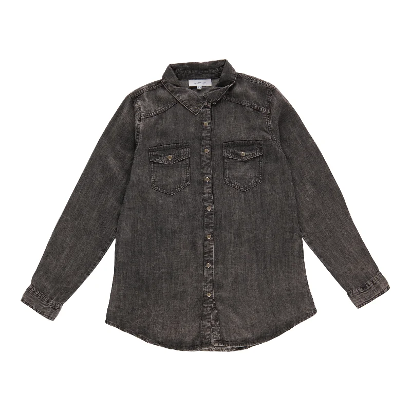 mySTYLE Women's Denim Button Shirt Chenille Blend Fleece Blend Nylon Blend