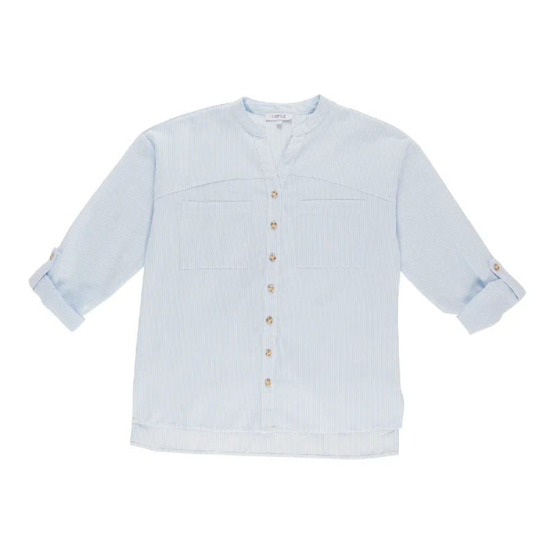 mySTYLE Women's Stripe Linen Shirt Casual Formal Business