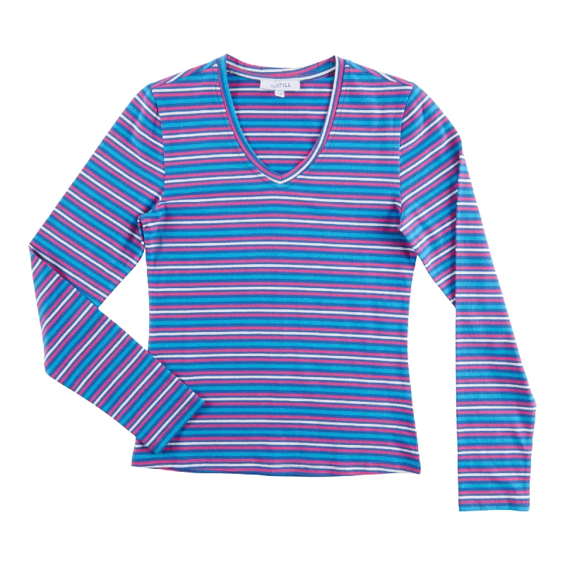 mySTYLE Women's Striped Long Sleeve T-Shirt Machine Wash Dry Clean Hand Wash