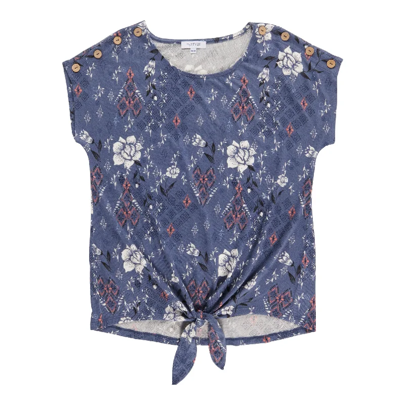 mySTYLE Women's Tie Front Shirt Fleece Fabric Down Fabric Feather Fabric