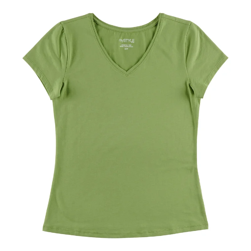 mySTYLE Women's V-Neck Street Smart T-Shirt Welt Pockets Slit Pockets