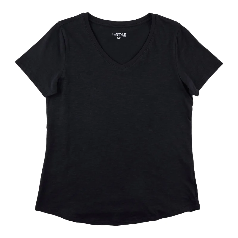 mySTYLE Women's V-Neck T-Shirt Seamless Knitted Crochet