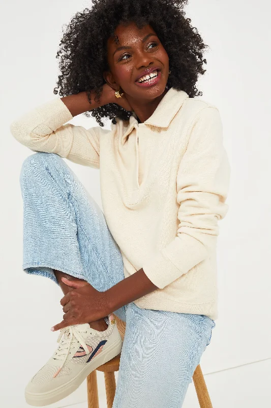 Oatmeal Heather Polo Popover Shirt Rayon Velvet Corduroy