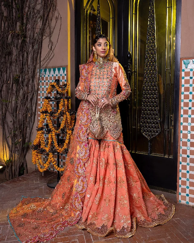 Designer Orange Gharara Shirt for Indian Bridal Wear Cotton Fabric Linen Fabric Terry Fabric