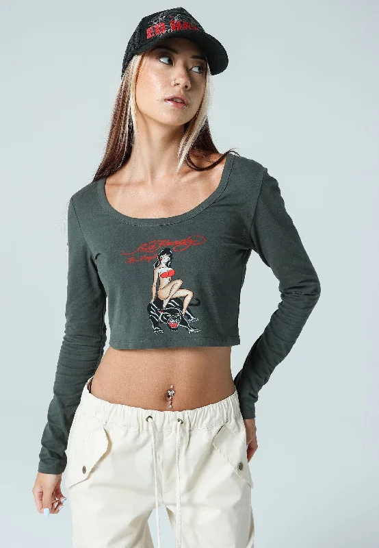 Womens Panther Siren Long Sleeve T-Shirt - Green Terry Blend Velvet Blend Canvas Blend Womens Panther Siren Long Sleeve T-Shirt - Green Terry Blend Velvet Blend Canvas Blend