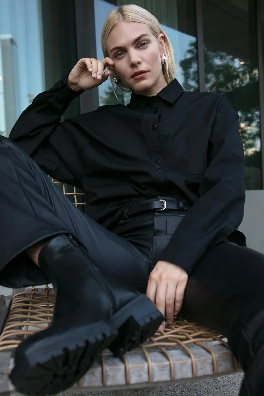 Raphaela Boyfriend Shirt Hooded Caped Shawl Collar