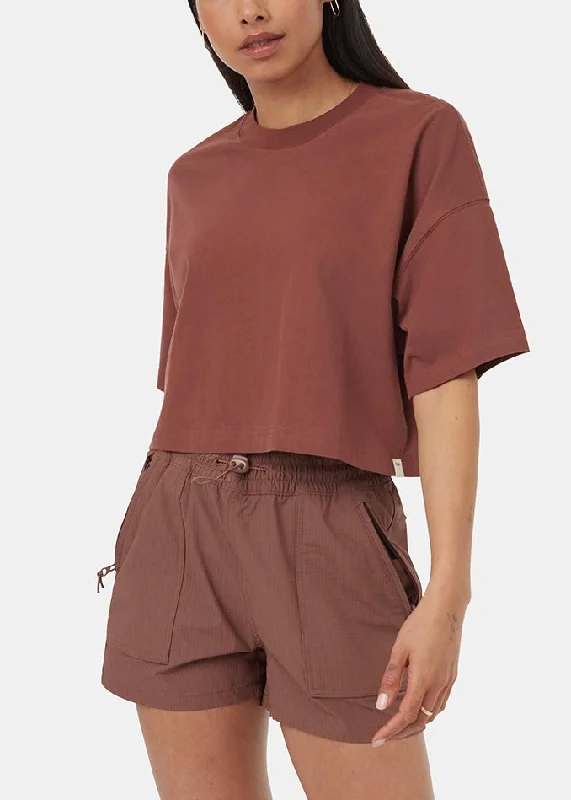 Regenerative Cotton Oversized Crop T-Shirt Houndstooth Herringbone Solid