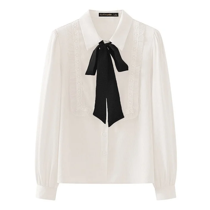 Good Manners Ruffle Bow Tie Neck Shirt Machine Wash Dry Clean Hand Wash
