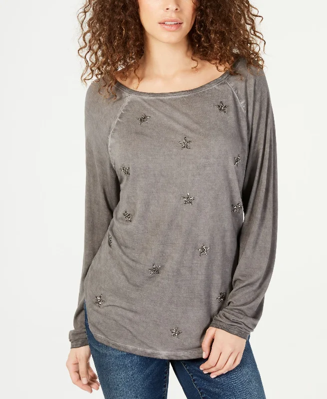 Sequin Star Long Sleeve T-Shirt Wool Fabric Cashmere Fabric Tweed Fabric