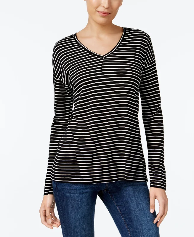 Style & Co Striped Long Sleeve T-Shirt Houndstooth Herringbone Solid