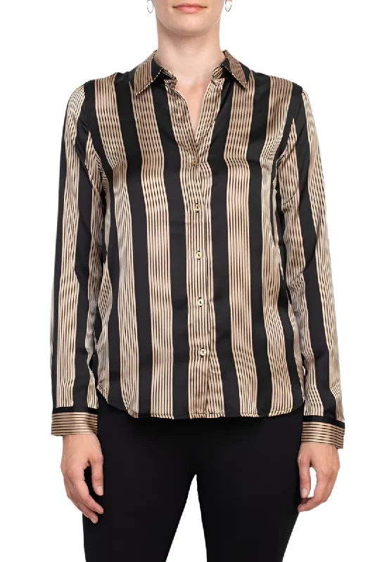T Tahari collared long sleeve button front closure stripe print shirt Knit Fabric Woven Fabric Fleece Fabric T Tahari collared long sleeve button front closure stripe print shirt Knit Fabric Woven Fabric Fleece Fabric