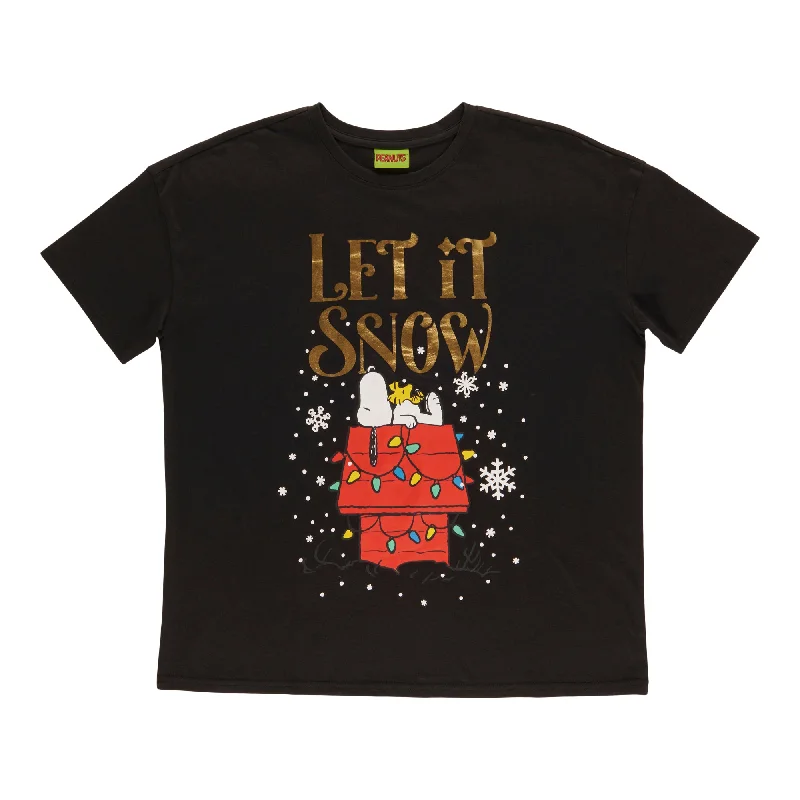 Women's Christmas Peanuts Licensed Tee Real Fur Shearling Chenille