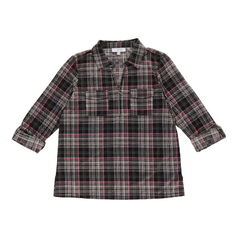 mySTYLE Women's Flannel Shirt Front Pockets Side Pockets Patch Pockets