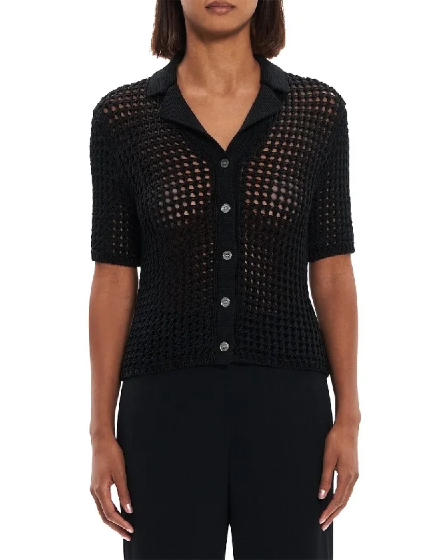 Theory Shrunken Camp Shirt Notch Collar Peter Pan Collar Cowl Neck