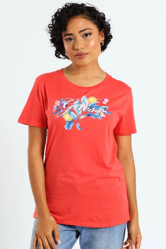 Tropical Script Tee - Coral Lace Blend Ribbed Blend Corduroy Blend