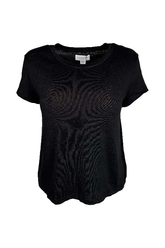 Velvet by Graham & Spencer Casey Crew Neck Linen Knit Tee | Black Striped Floral Plaid Velvet by Graham & Spencer Casey Crew Neck Linen Knit Tee | Black Striped Floral Plaid